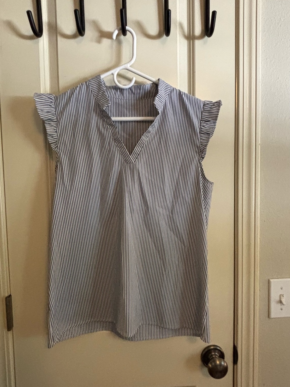 Sleeveless Blue-White Striped V-Neck Top - Classic Summer Style